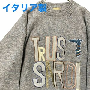 トラサルディ イタリア製 ビッグロゴ クルーネック ウール ヴィンテージ　TRUSSARDI セーター　ニット　ウール