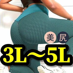 大きいサイズ レディース レギンス スパッツ ヨガ フィットネス トレーニング ジム スポーツ 美尻 美脚 3L 4L 5L 緑