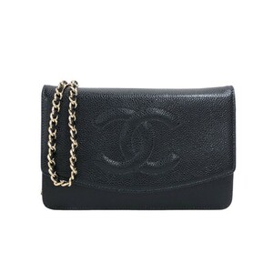 シャネル CHANEL チェーンウォレット A13509 8番台 ブラック ゴールド金具 キャビアスキン ショルダーバッグ レディース 中古