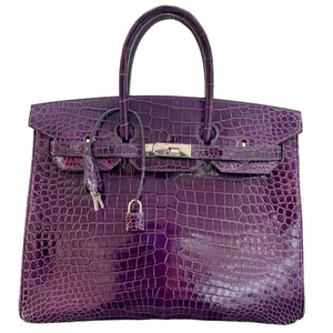 Hermes Hermes Birkin 35 □ L -Engraved Amethyst Silver Crack Crackcet Sudbag Simbag Ladies Используется