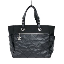 シャネル CHANEL パリビアリッツトートGM A34210 14番台 ブラック シルバー金具 PCV/キャンバス トートバッグ レディース 中古_画像1