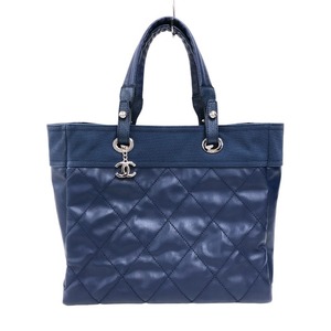 シャネル CHANEL パリピアリッツトートMM A34209 ネイビー　シルバー金具 コーティングキャンバス トートバッグ レディース 中古