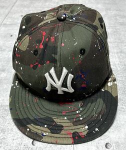 NEW ERA New York Yankees カモ柄 ペンキ加工 キャップ　　ニューエラ ニューヨークヤンキース ベースボール 帽子 迷彩 平つば CAP 柳9414