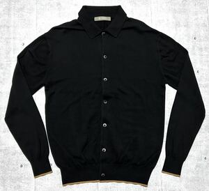 美品 nano universe ニットシャツ リブシャツ コットン レーヨン　　ナノユニバース 襟付きカーディガン 黒 サラッとした上質素材 柳9388