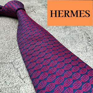 ☆極美品☆送料無料☆HERMES エルメス ネクタイ 高級シルク H織 H柄 シェーヌダンクル 箱なしネクタイのみ