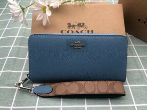 コーチ COACH 財布 長財布 新品 メンズ レディース プレゼント ロゴ シグネチャー ブルー レザー ウォレット ストラップ付き ブランド A205