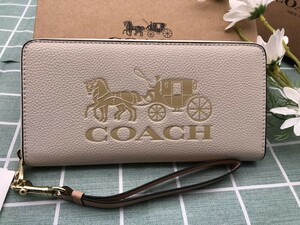 COACH コーチ 財布 長財布 プレゼント 贈り物 ホワイト ギフト クリーム色 レザー ウォレット レディース 新品 未使用 馬車 C060