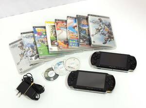 □　SONY PlayStation Portable PSP PSP-1000 PSP-3000 本体 2台セット ブラック ソフト11点 ACアダプタ付 動作確認済 1台訳あり 中古　③