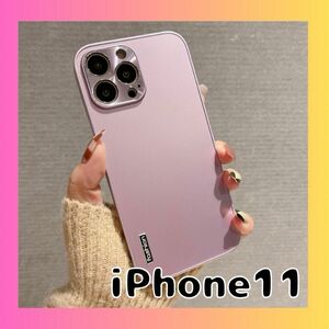 iPhone11 カバー スマホケース ピンク 桃色 アルミ 軽量 耐衝撃 おしゃれ ハードケース シンプル 大人かっこいい 韓国