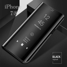 iPhone8 iPhone7 SE第二世代 スマホケース 手帳型ケース ミラーケース 光沢 鏡面 反射 鏡面加工 液晶フィルム ブラック　1_画像2