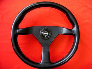 old momo steering wheel Veloce 34.5Φ black leather 1994 モモ ベローチェ 綺麗な美品 希少赤ステッチ 