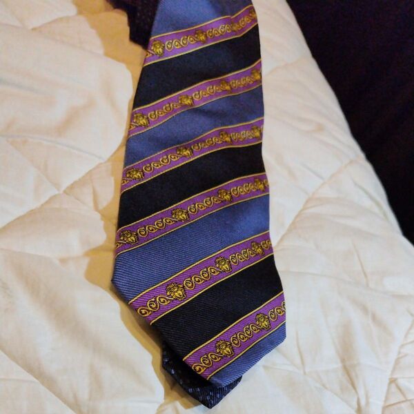 ネクタイ ジャンヌベルサーチ GIANNI VERSACE シルク イタリア製 濃紺+紺+紫+黄色