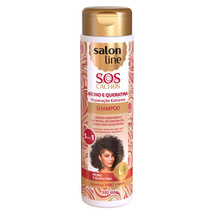 サローンライン パーマ・カーリーヘア用 ケラチナ シャンプー 300ML SALON LINE SOS CACHOS RICINO E QUERATINA SHAMPOO_画像1