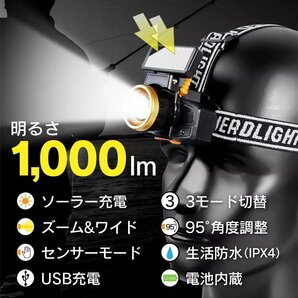 ソーラー 充電式 LEDヘッドライト  LEDヘッドランプの画像2