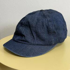 希少 コットンリネン L/XLサイズ RRL DENIM NEWSBOY CAP デニムニュースボーイ インディゴ キャップ 帽子 裏地ストライプ 耳付き