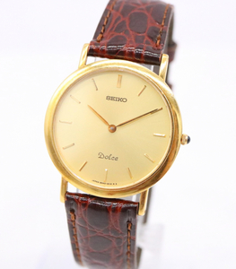 【ト滝】SEIKO セイコー Dolce ドルチェ 8N40-6080 18KT 金無垢 18金 ゴールド文字盤 2針 クオーツ 腕時計 メンズ DE907DEM36