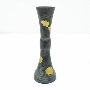 ★ 秦蔵六 塗金銅 花瓶 立鼓式塗金銅花器 約23cm (0220429937)
