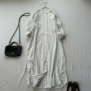 ショコラフィネ ローブ chocol raffine robe ストライプ柄バンドカラーシャツワンピースの画像1