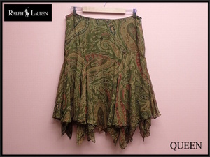 RALPH LAURENpeiz Lee pattern silk skirt *12^ Ralph Lauren / large size /24*3*2-16