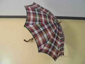 ( せ-A1-1036 )日傘 手開き式 布系 チェック柄 おしゃれ かわいい 全長約64cm 半径約40cm 中古