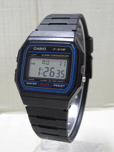 (.-U-572)CASIO Casio наручные часы F-91W цифровой черный мужской рабочий товар б/у 