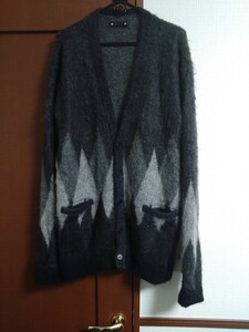 MINEDENIM Kid Mohair Argyle Washed Knit Long Cardigan 2210-6002 マインデニム キッド モヘア アーガイル カーディガン　サイズ３