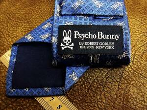 ●bv7251●良品●サイコバニー【Psycho Bunny】「兎・うさぎ・ドクロ総ロゴ」ネクタイ★人気の細・ナロータイ