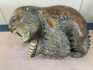 QW2439 熊の木彫り 八雲 彫刻 木工 工芸 置物 銘あり 骨董 北海道記念 0721