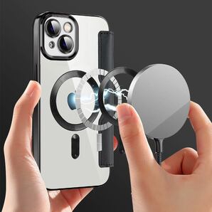 iPhone 14 レザーケース アイフォン14 クリアケース iPhone14 カバー 透明 カード収納 MagSafe充電 手帳型 ブラックの画像6
