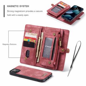 iPhone 13 mini レザーケース アイフォン13 ミニ　ケース 手帳型 お財布付き カード収納 財布型 red