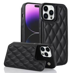 iPhone 12 pro max leather case iPhone 12 Pro Max quilting case iPhone12 pro max cover the back side card storage black 