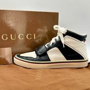 1円 【美品】 GUCCI グッチ 【圧倒的高級感】 スニーカー ハイカット 靴 GGスプリーム シェリーライン GG柄 レザー PVC 付属品有 6 25cm位