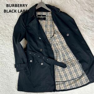 【美品 希少サイズL】 BURBERRY BLACK LABEL バーバリーブラックレーベル トレンチコート 中綿 キルティング ライナー ノバチェック 黒 