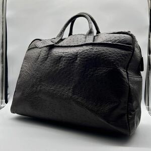 1円 【最高級品】 LOEWE ロエベ 【圧倒的高級感】 アナグラム ボストンバッグ 旅行カバン 大容量 オーストリッチ エキゾチックレザー 茶色