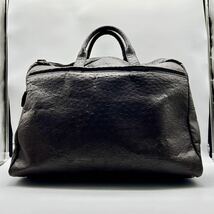 1円 【最高級品】 LOEWE ロエベ 【圧倒的高級感】 アナグラム ボストンバッグ 旅行カバン 大容量 オーストリッチ エキゾチックレザー 茶色_画像3