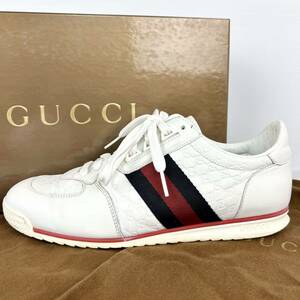 激安！ 1円～ GUCCI グッチ 【圧倒的高級感】 スニーカー 靴 メンズ マイクロシマ GG柄 シェリーライン インターロッキング 白 ホワイト