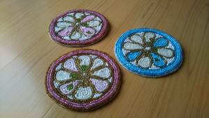  hand made beads Coaster 3 point set * exceedingly beautiful floral print!