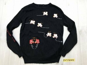 レディース 可愛い虫刺繍 ニットセーター 黒