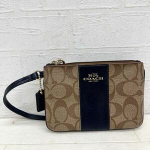 1379* COACH Coach small articles fashion pouch fastener signek tea - pattern casual Brown navy lady's 