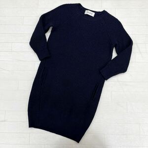 1381* ROPE Rope tops One-piece mini height knitted cloth long sleeve crew neck plain casual navy lady's 38