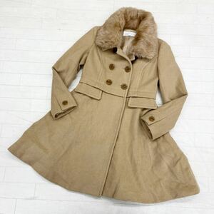 1382◎ JILL STUART ジル スチュアート トップス ロング コート アンゴラ 混合 リアル ファー ラビット ベージュ レディースS