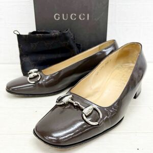 新 棚上 6 箱付き イタリア製 GUCCI グッチ 靴 シューズ パンプス ビット ローファー ヒール カジュアル ブラウン レディース36.5