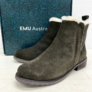 Новые полки с 6 коробками Emu Australia Emu Australia Short Boots Side Core Part с замшами Dark Olive Ladies W8