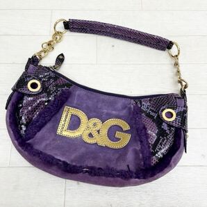 1360◎ D&G DOLCE&GABBANA ドルチェ&ガッバーナ バッグ 鞄 ハンド ファスナー ビック ロゴ パープル レディースの画像1