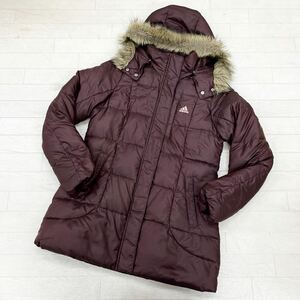 1387* adidas Adidas tops down jacket outer full Zip fake fur Logo embroidery wine red lady's M