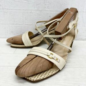 1385* GINZA Kanematsu Ginza Kanematsu shoes sandals open tu strap high heel casual beige lady's 24.5