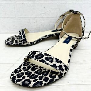1398* made in Japan SHIPS Ships shoes shoes sandals open tu ankle strap leopard print casual beige lady's 38