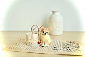 ＊maru＊羊毛フェルト　小さなバックに入ったチワワ　ハンドメイド　ブライス　人形　ドールハウス