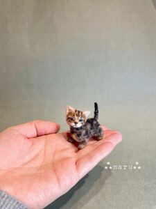 ＊maru＊羊毛フェルト　小さなマンチカン仔猫　ブラウンタビー　ハンドメイド　ブライス　人形　ドールハウス