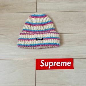 美品　Supreme loose stripe beanie シュプリーム ルース　ストライプ ビーニー "ホワイト"ニット帽